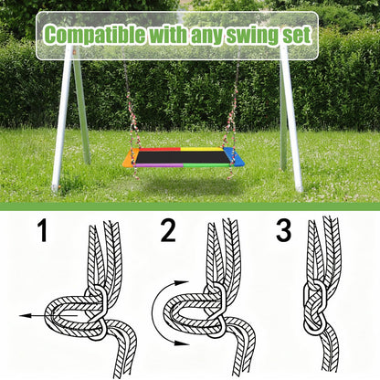 Arrowbash 70" x 40'' Extra Large Platform Tree Swing 800lbs Heavy Duty for Adults with 2 Artificial Flower Garland and Adjustable Straps Waterproof Rectangle Swing for Gift Outdoor Game