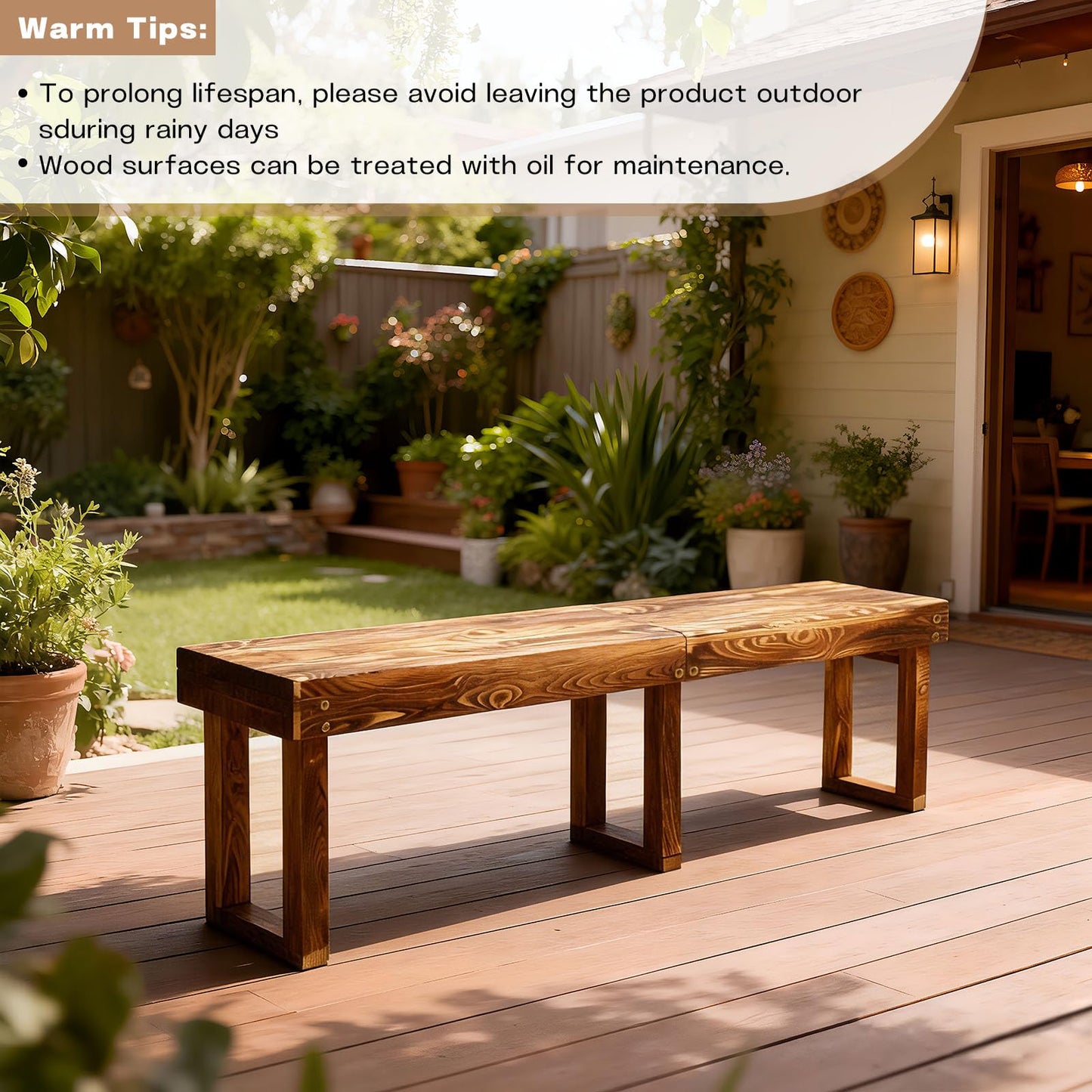 YEXINGlow 6Ft Outdoor Solid Wooden Bench, 71" Porch Bench Outdoor Backless Garden Bench, Long Outdoor Narrow Wood Bench for Deck Patio Entryway,Bears 900 pounds