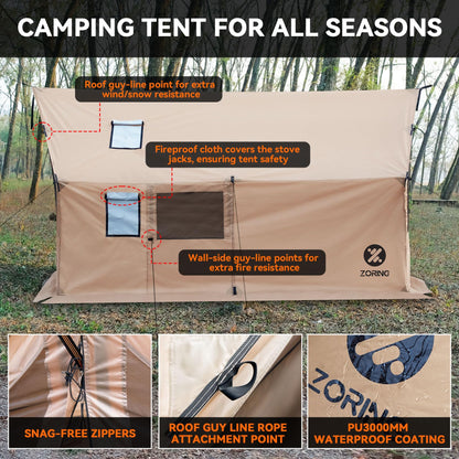 Zoring Hammock Hot Tent with Stove Jack - 4 Season Winter Tent with Snow Skirt, PU3000mm Waterproof Cold Weather Wall Shelter with Big Mesh Door/Windows for Backpacking, Camping, Hiking (No Poles)