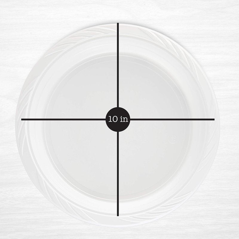 200 Count Disposable 10 Inch White Plastic Dinner Plates Extra Large