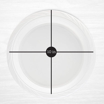 200 Count Disposable 10 Inch White Plastic Dinner Plates Extra Large