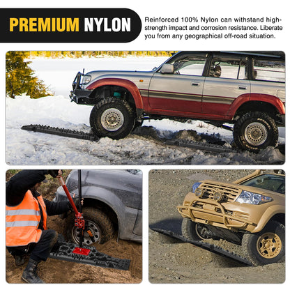 Nilight Recovery Off-Road Traction Boards with Jack Lift Base Emergency Tire Ladder Mats for 4WD 4X4 Mud Sand Snow with 2PCS Mounting kit Carry Bag 2 leashes (Black)