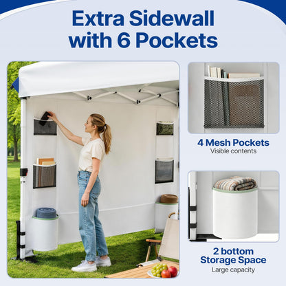 10x10 FT Pop Up Canopy Outdoor Tent with 1 Sidewall and 6 Pockets, 1-Button Push Easy Set Up, 3-Height Adjustable Beach Shade, Heavy Duty Sun Shelter for Vendor Events Camping Party Outdoor Activities