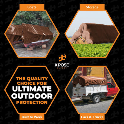 18' x 24' Super Heavy Duty 16 Mil Brown Poly Tarp Cover - Thick Waterproof, UV Resistant, Rip and Tear Proof Tarpaulin with Grommets and Reinforced Edges - by Xpose Safety
