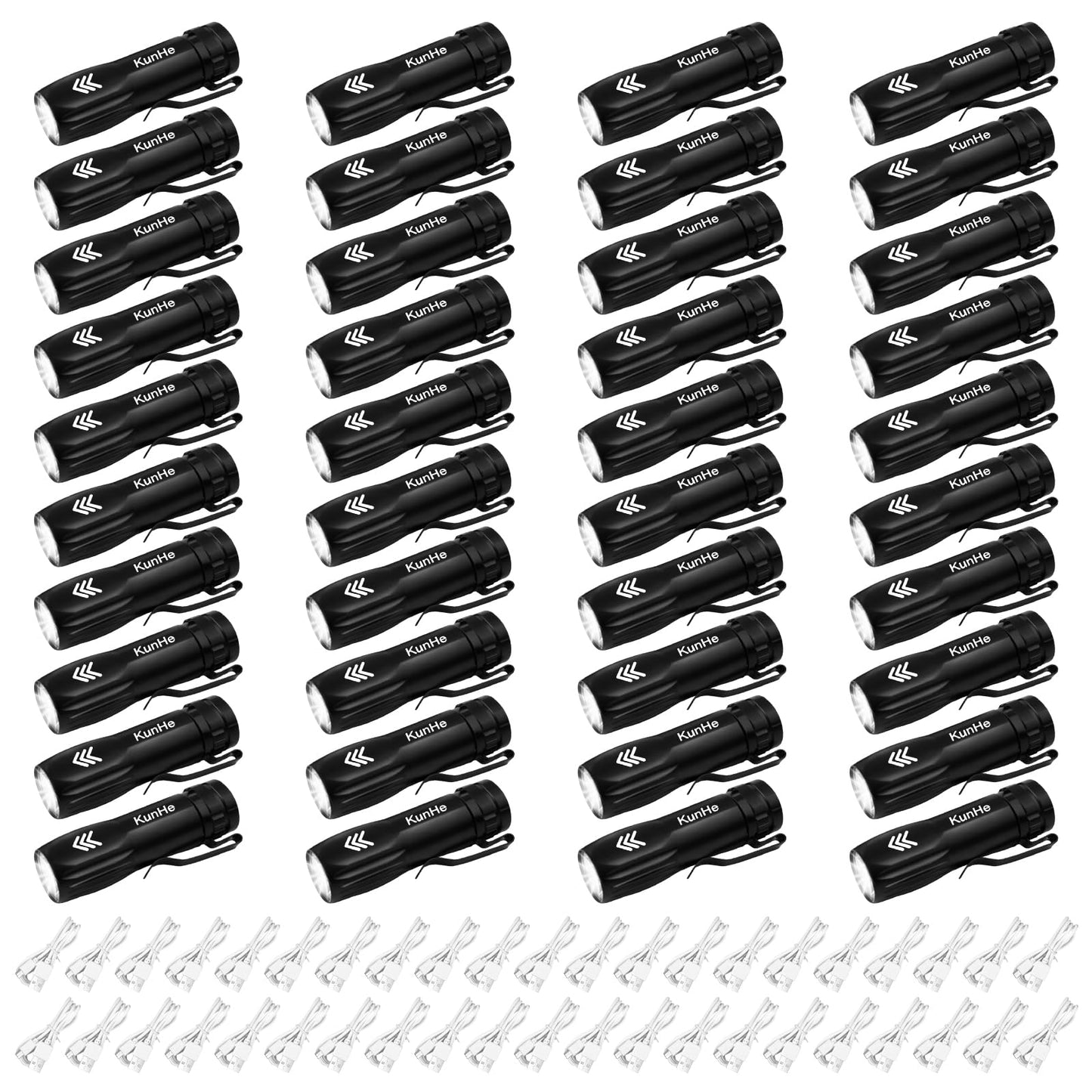 KunHe 40 Pack Small Rechargeable Flashlights Bulk USB-C Mini High Lumen Flashlight Clip-on Portable Pocket Flash Light for EDC Emergency Home Use