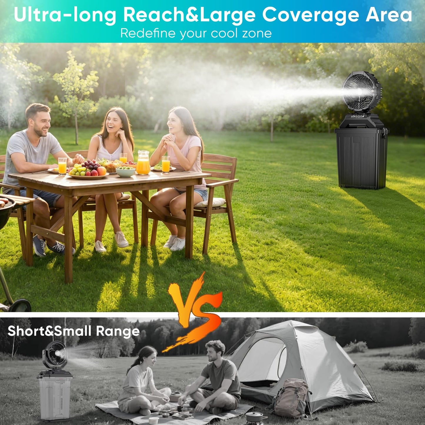 Portable Misting Fan for Outside,40000mAh Rechargeable Camping Mister Fan,15L Cooling Fan with Remote,Ice Fan with 4 Spray Speeds,4 Misting Modes,3 Light Modes for Garden/Camping/Party/Fishing