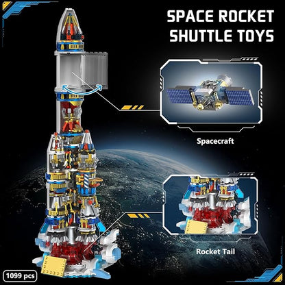 Mechanical Space Rocket Building Set - 1099Pcs DIY Model Rocket Building Blocks Set Space Shuttle Collectible Display Model Set with Launch Stand home Office Decor Birthday Gifts for Adults Boys