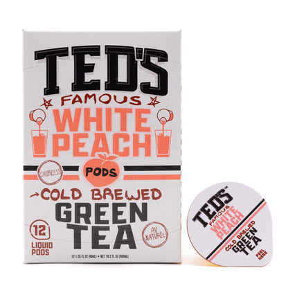 Ted's Tea by Java House - Single Serve Liquid Concentrate Pods - Peel and Pour - White Peach Green Tea - Pack of 12