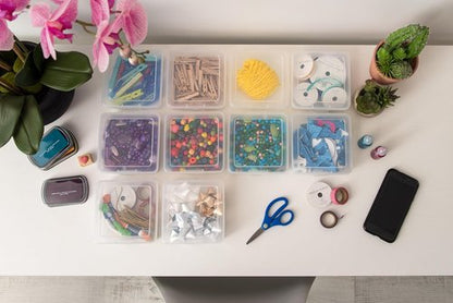 IRIS USA Pencil Case Boxes - 18-Pack Clear Plastic Organizing Containers with Snap Lid for Crafts & Stickers