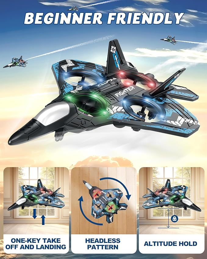 Drones for Kids Form RC Plane Remote Control Airplane Aircrafts for Boys and Girls Jet Helicopter Drones with LED Lights 360° Flip 4 Rechargeable Batteries Toys for Christmas (2 Pack)