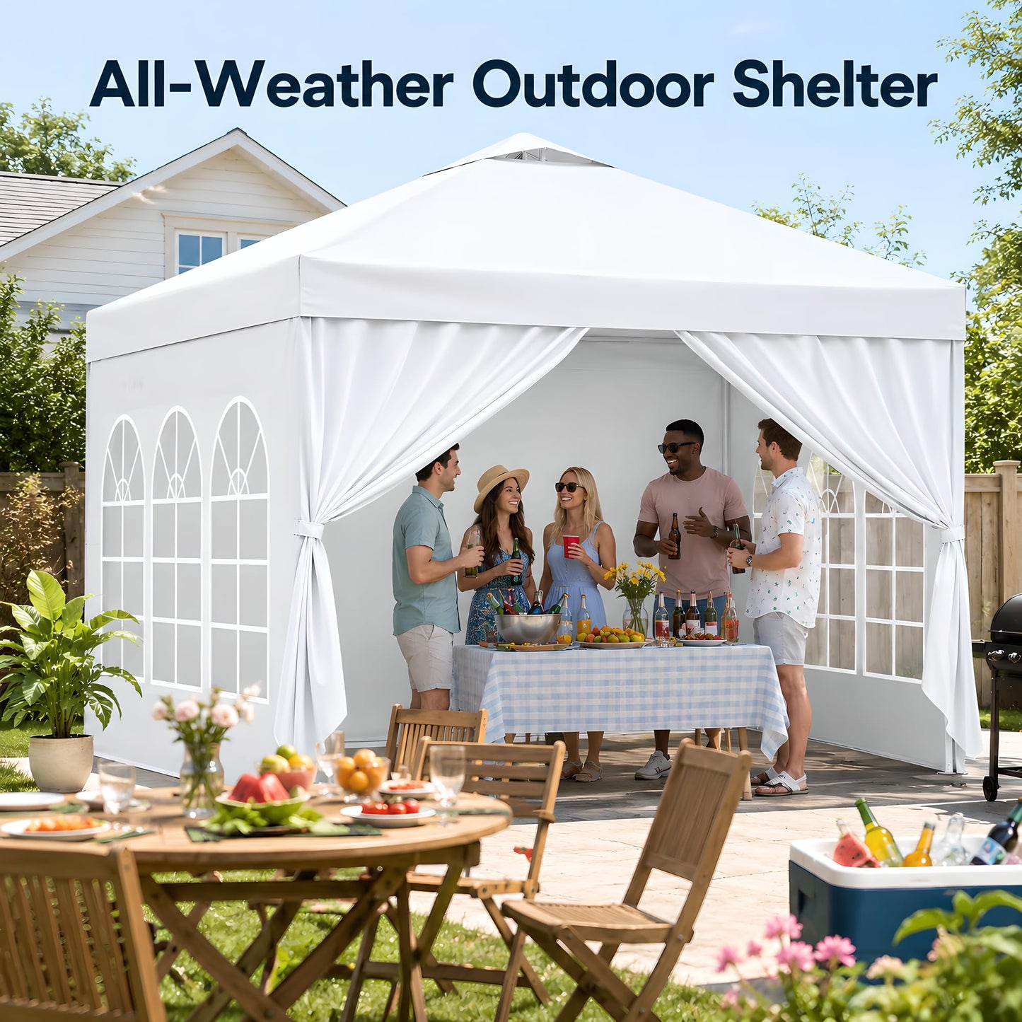 10x10 Pop Up Canopy with Sidewalls- Portable Sun Shade Beach Tent, Gazebo Heavy Duty with Cover Wheeled Bag, Ideal for Parties, Backyard, Camping (White)