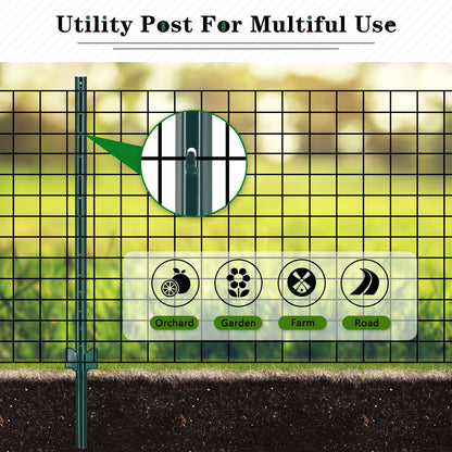 Gtongoko 10 Pack 6FT Heavy Duty Metal Fence Posts, Green U Channel No Dig Fence Stakes with Anchor Plate, 14 Gauge Steel Posts for Wire Fencing, Garden Protection, Animal Barrier, Yard & Farm Boundary