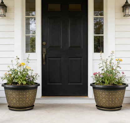 Nooulap 4 Pack 16 Inch Planter,Large Plastic Flower Pots Outdoor Indoor with Drainage Holes & Trays, Retro Antique Imitation Decorative Garden Plant Pots Outdoor for Houseplants