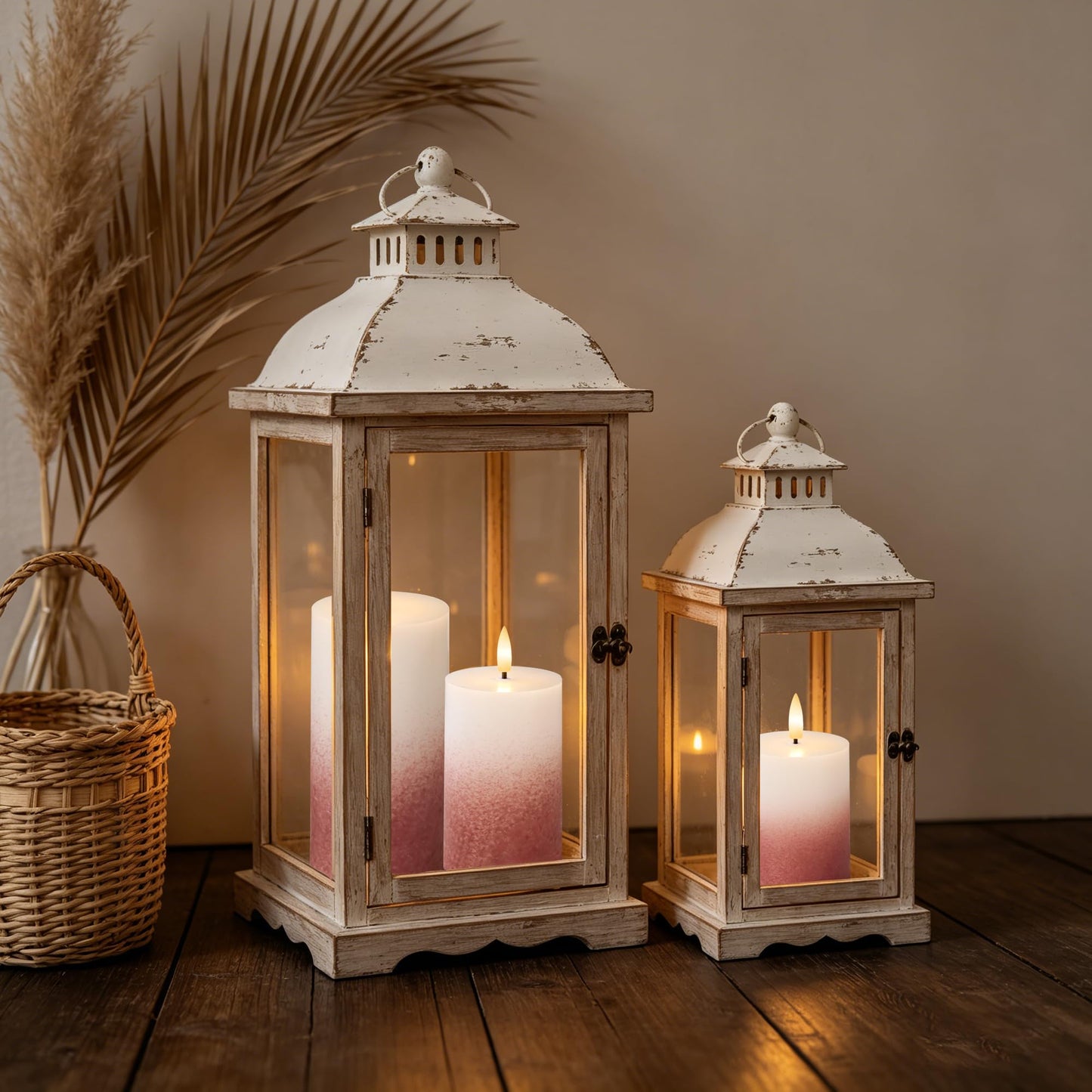 AFINETH Flameless Pillar Candles with Remote, Real Wax Flickering Battery Operated Candles, Brick Red Gradient LED Decorative Candles for Home Decor, Table, Fireplace Mantle, Set of 3