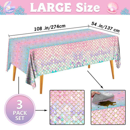 JQSSHXB Mermaid Tablecloths 3 Pack Disposable Plastic Birthday Party Favors (Fish Scale)