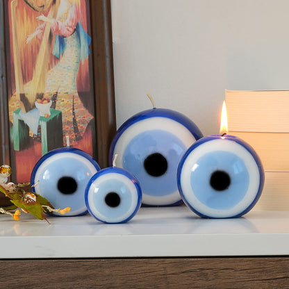 BCS Blue Evil Eye Candle - Nazar Home Decor - Handmade Unscented Premium Candles for Home & Office Vela Ojo Turco - 3.95 inches (Large) Blue