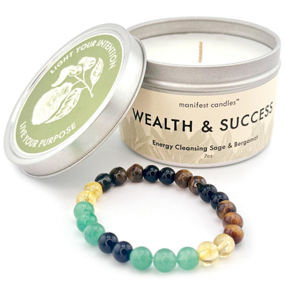 Manifest Sage & Bergamot Money Candle, 45 Hour Burn, Manifestation Bracelet, Protection Candle for Negative Energy, Abundance Candles, Intention Spiritual Candles for Positive Energy
