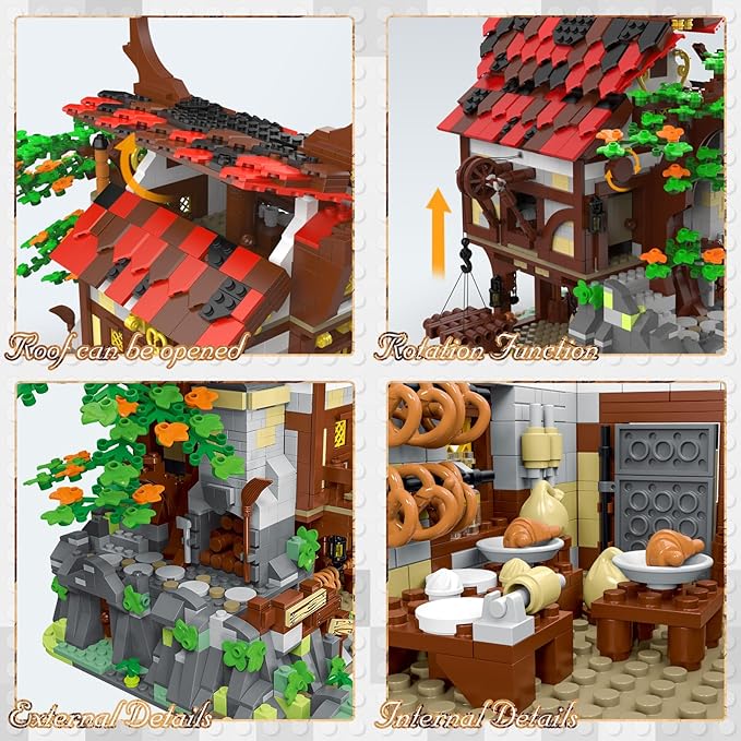 JMBricklayer Medieval Town Bakery Building Set 30111 Adults Modular Buildings House Kit Creative Street View Blocks Model Toy Collection Display Office Room Decor for Teens Adults