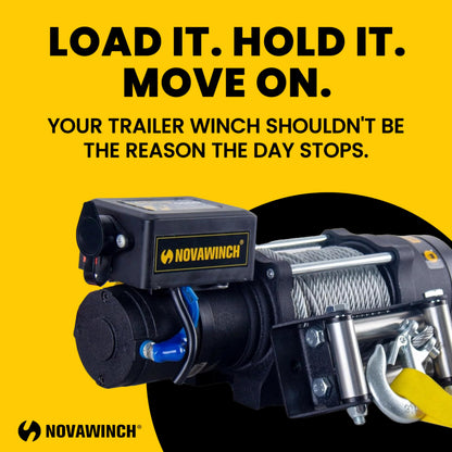 Novawinch Flex 5000 lb Trailer Winch 12V Electric - IP68 Sealed Planetary Gearbox, Wire Rope, Auto Load-Holding Brake, Waterproof Remote - Flatbed, Boat Trailer, Equipment Hauler, Car Hauler, SAE