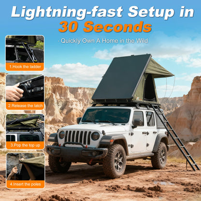 Naturnest Ultra Light Slim Rooftop Tent Hard Shell, Pop Up Tent with Self-Inflating Mattress for 2 Person Camping, Waterproof 4 Season Tents for Truck, Jeep, SUV, Van, Trailer - Polaris Lite
