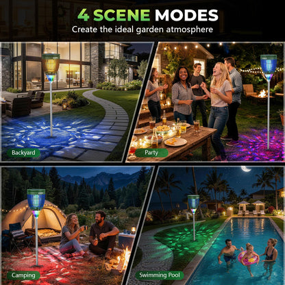Solar Bug Zapper Outdoor Waterproof with Flame Effect Light, 10 Starry Ambient Light with Breathing Effect Height Adjustable with Ground Stake for Patio, Garden, Yard & Pathway (Green)