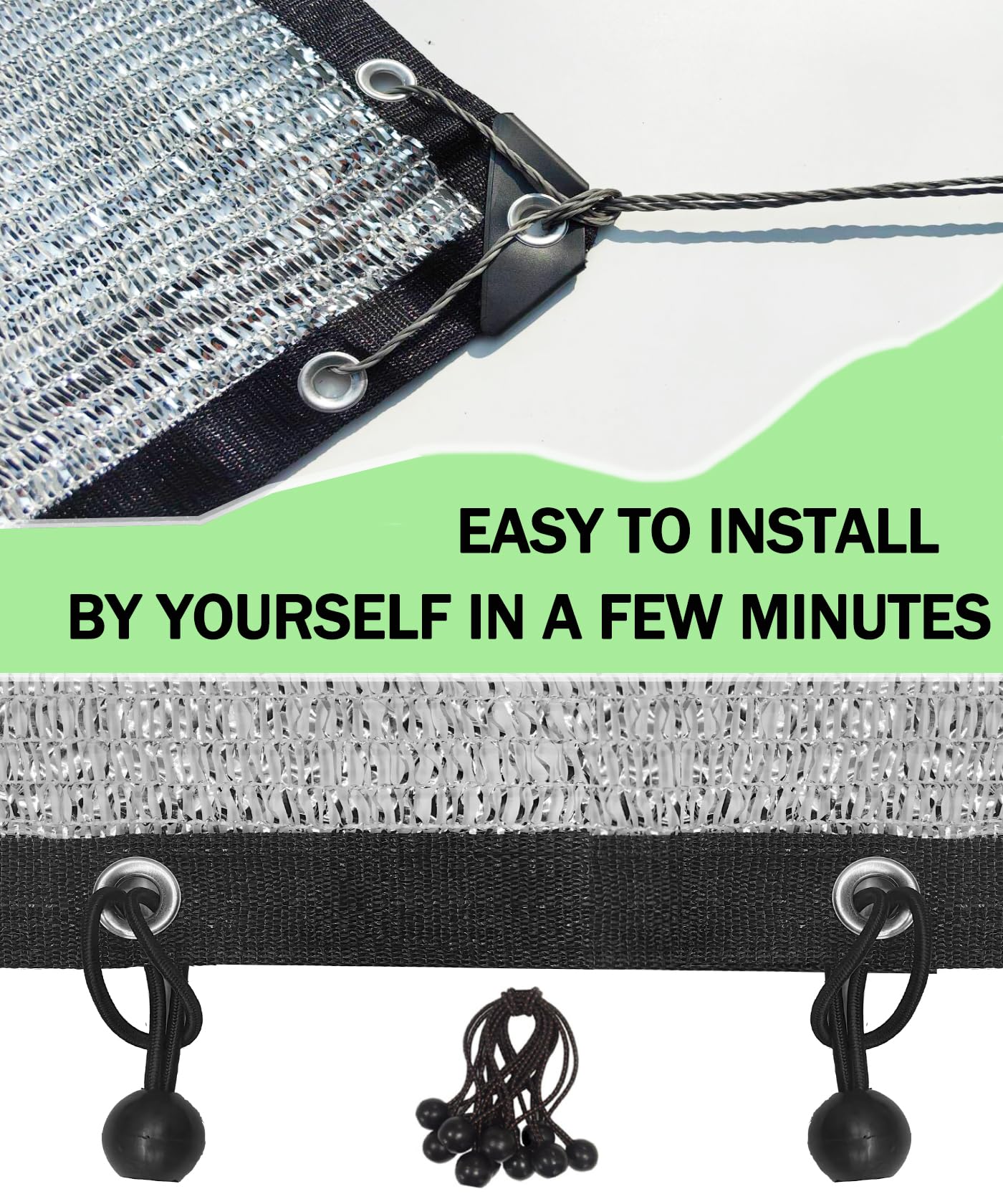 70% Aluminum Shade Cloth for Garden 20 FT x 20 FT, Durable Mesh Silver Tarps with Grommets and Ball Bungee,Reflective Sun Shade Net Cover for Pet Shade, RV & Car Shades, Patio, Pergola, Plants, Pools