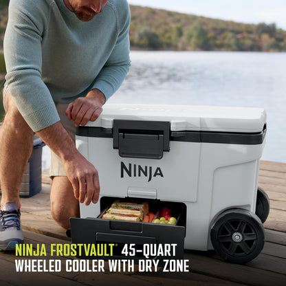 Ninja FrostVault 45QT Cooler with Wheels | Insulated with Temp Dry Storage Drawer | Keeps Ice Cold for Days | for The Beach, Camping, Picnics & More | Halocline Green | FB245TL