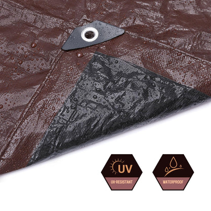 30 x 40 FT Waterproof Heavy Duty Tarp, 10 Mil Thick, Outdoor Furniture Covers, Plastic Insulated Tarpaulin for Camping Tent Roof Boat Patio Pool Cover, Large & Small Multi-Size Tarps, Brown/Black