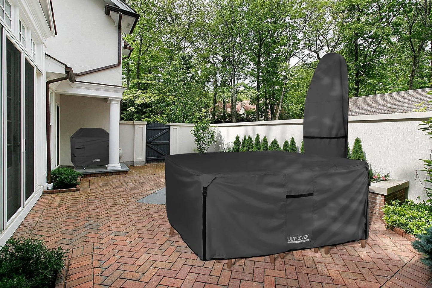 ULTCOVER Heavy Duty Square Patio Table and Chair Cover - Waterproof 62 Inch, Black Canvas Protection