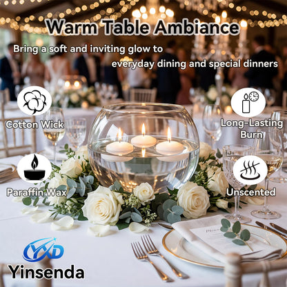 Yinsenda 12 Pack White Floating Candles - 3 Inch Unscented Round Candles, 7-9 Hrs Long Burning for Cylinder Vases, Wedding Centerpieces, Parties & Bath Décor