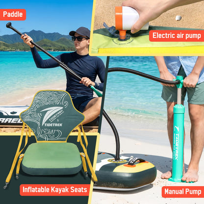 TIDETREK 11'6" Inflatable Stand Up Paddle Boards, Premium SUP Accessories, Non-Slip Comfort Deck for Youth & Adults (Royal Teal/Kayak Seat)