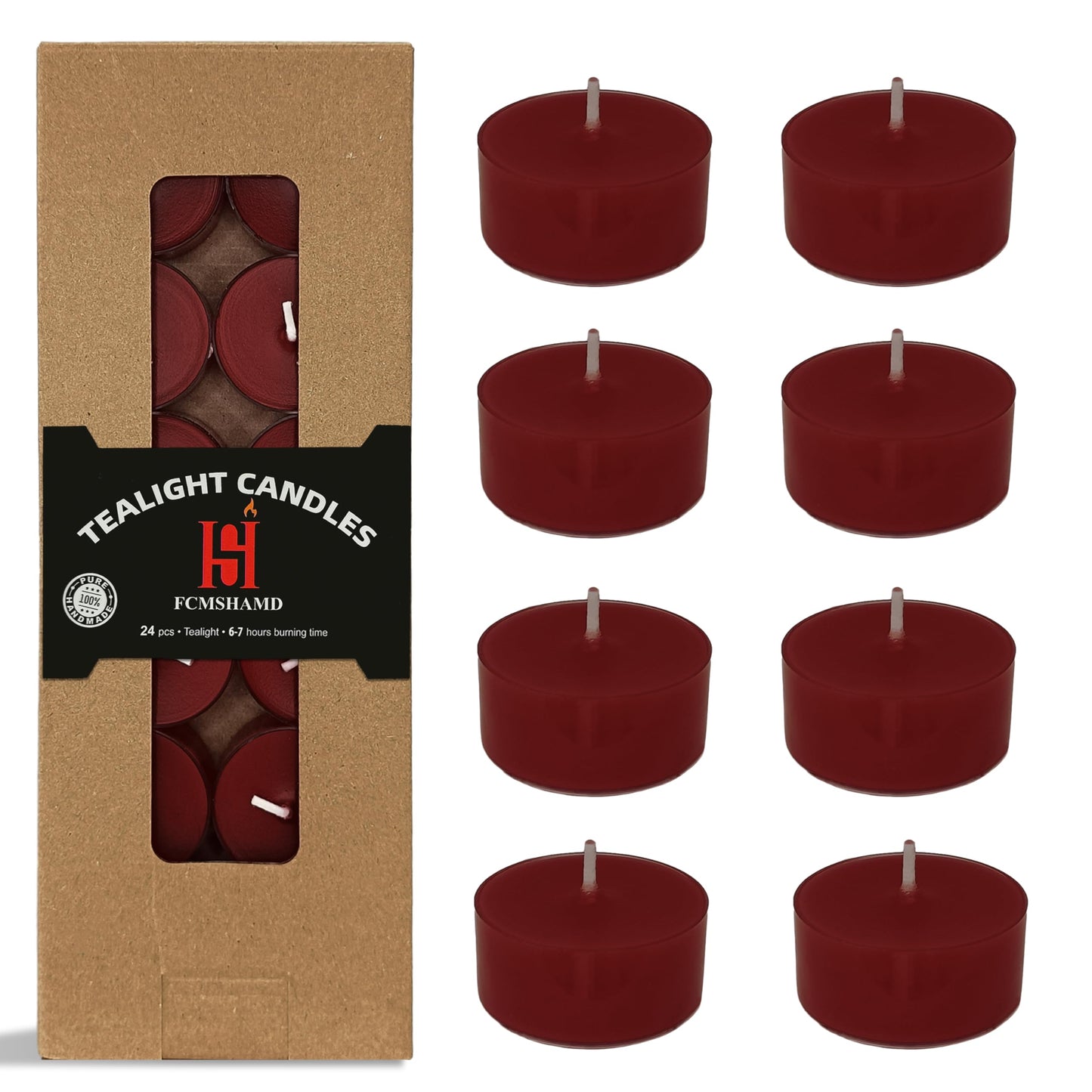 Red Tea Lights Candles Set of 24, Apple Scented Tealight Candles, 6-7 Hour Long Burning Handmade Tea Candles for Wedding Dinner Table Holiday Home Decor