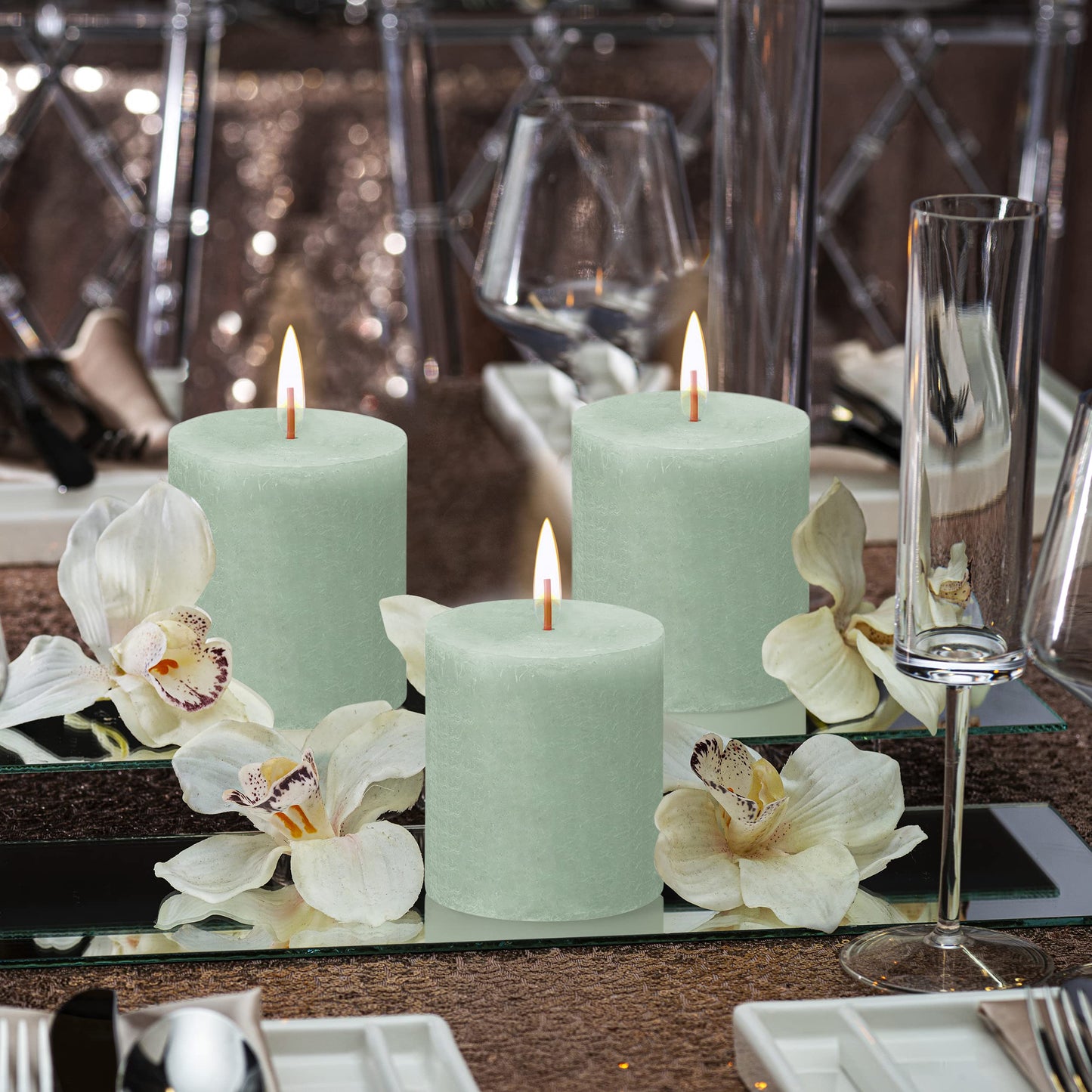 BOLSIUS 4 Pack Sage Green Rustic Pillar Candles - 2.75 X 3.25 inches - Premium European Quality - Includes Natural Plant-Based Wax - Unscented Dripless Smokeless 35 Hour Party and Wedding Candles