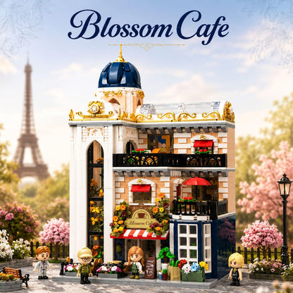 PANTASY Blossom Café Modular Building Set, 3-Story European Glasshouse Landmark with Café, Art Gallery & Floral Atrium, Openable Glass Door Design, Collectible Architecture Model Kit for Adults
