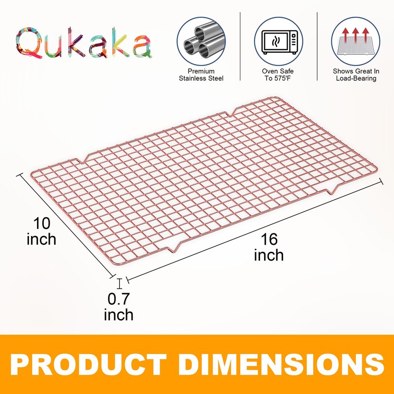 2PCS Cooling Racks for Cooking and Baking - 10" x 16"Heavy Duty Stainless Steel Wire Rack for Baking, Grilling, Roasting - Oven & Dishwasher Safe - Fits Half Sheet Pan（Rose Gold）