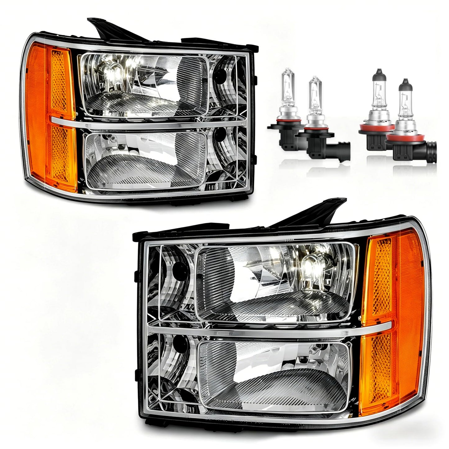 Vizotae Headlights for 2007-2013 GMC Sierra 1500/2007-2014 Sierra 2500 HD 3500 HD Headlamp Replacement, High/Low Beam W/Bulbs, Driver & Passenger Side