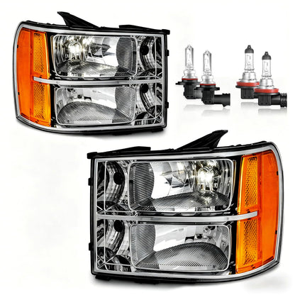 Vizotae Headlights for 2007-2013 GMC Sierra 1500/2007-2014 Sierra 2500 HD 3500 HD Headlamp Replacement, High/Low Beam W/Bulbs, Driver & Passenger Side