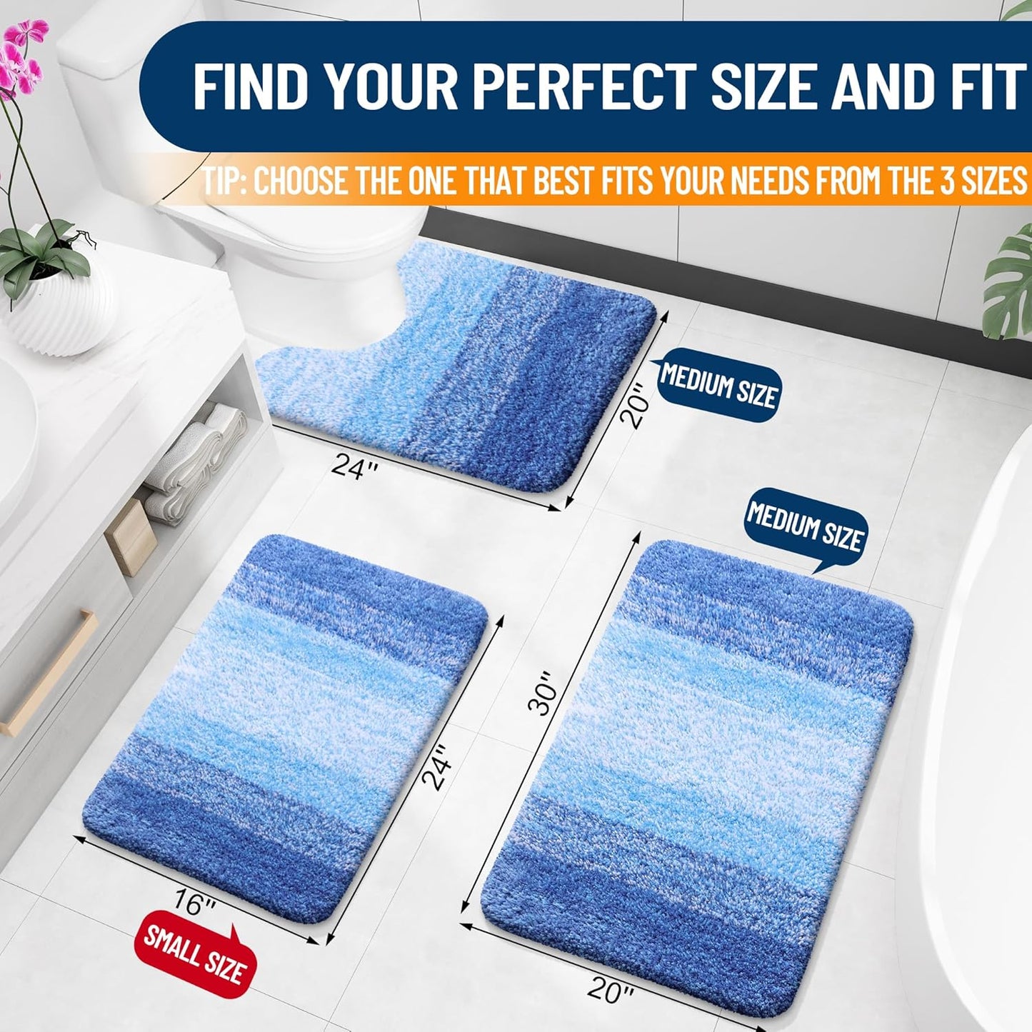 OLANLY Bathroom Rugs - Extra Soft Microfiber Mat | Quick Dry & Washable 30x20, Light Royal Blue