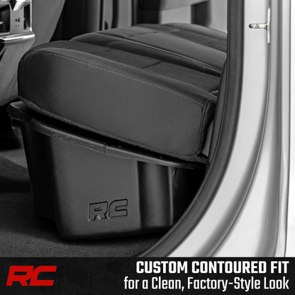 Rough Country Under Seat Storage for Chevy Silverado & GMC Sierra 1500/2500HD/3500HD Double Cab (2019-2026) - Custom Rear Under Seat Organizer Tray with Lockable Lid
