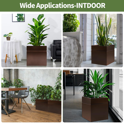 HONYTA Matel Planter Box 17" L x 17" W x 18" H, Cube Heavy Duty Powder Coating Steel Planters with Drainage Hole, Indoor Outdoor All-Weather Use for Home, Porch, Patio, Garden(Bronze)