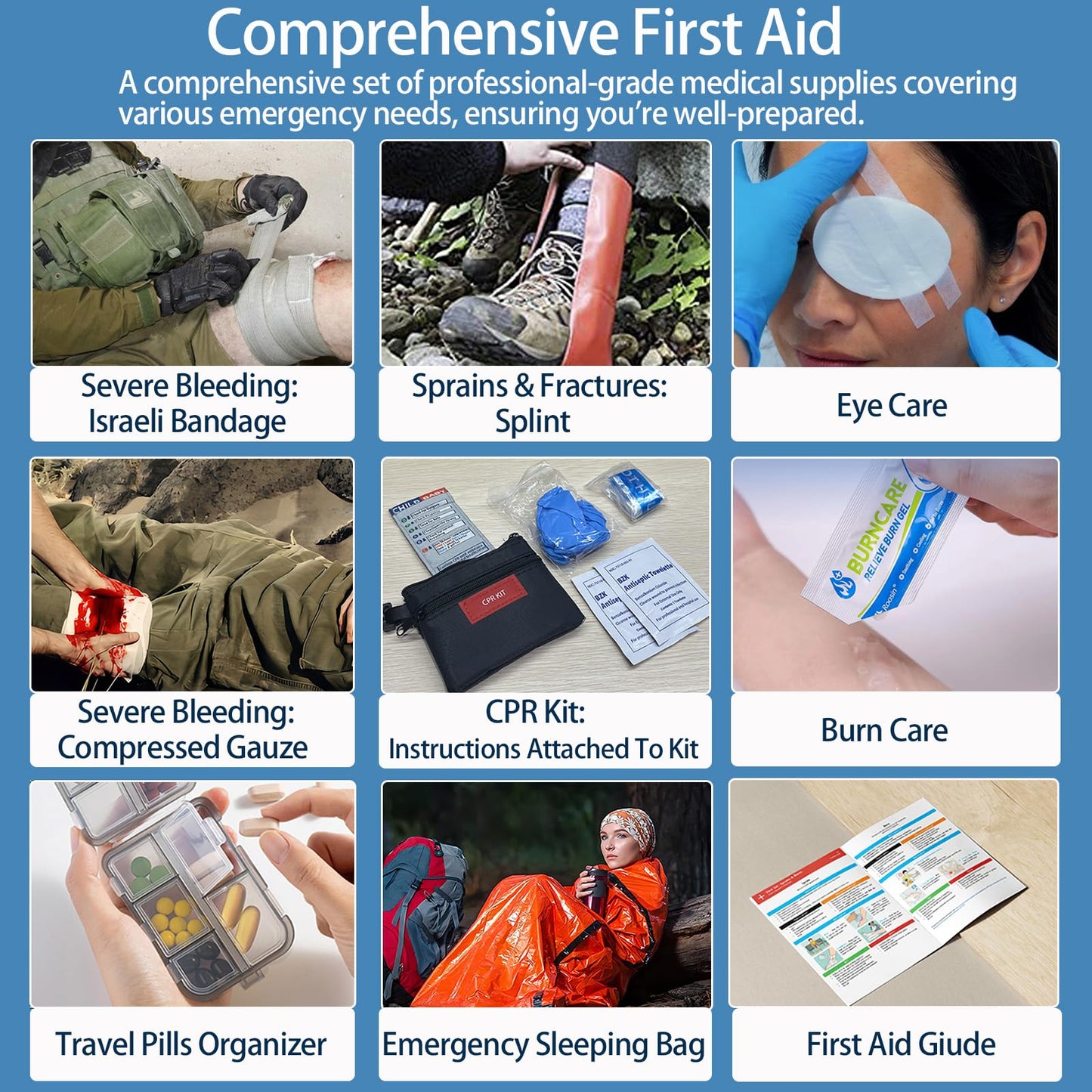Besst Survivor Comprehensive First Aid Kits- Advanced Trauma Kits with Labeled Compartments, Large Emergencies Medical Kits for Car, Home, Camping and Outdoor Emergencies -324Piece Set