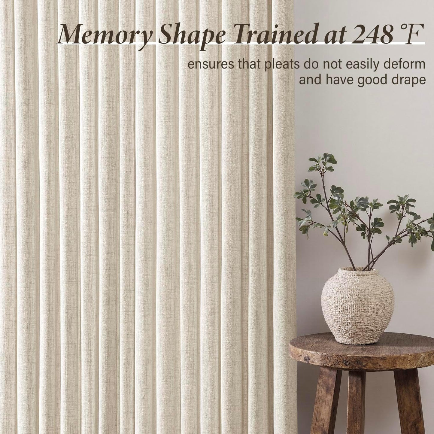 MIULEE Pinch Pleated Linen Curtains - 90-Inch Ivory Cream Semi-Sheer Drapes | 4 Panels for Light Filtering Privacy