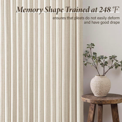 MIULEE Pinch Pleated Linen Curtains - 90-Inch Ivory Cream Semi-Sheer Drapes | 4 Panels for Light Filtering Privacy