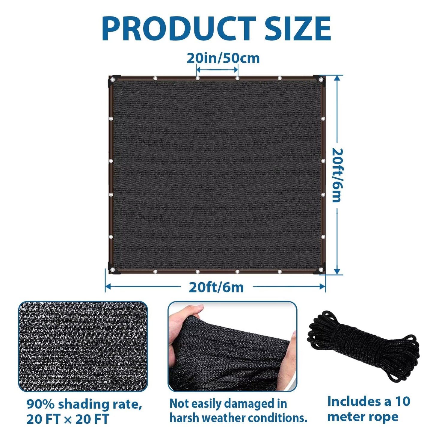 JKNVDVLC 20 x 20 FT Shade Cloth -for Garden Plants, 90% Sunblock Shade Neting -for Outdoor Garden Bed Neting Mesh Pergola Patio Lawn Sun Cloth - for Dog Kennel Cover Chicken Coop