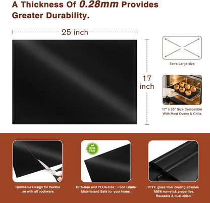 PrettyCare Oven Liners - Heavy Duty Non-Stick Mats, 3 Pack 16.25”x23” | BPA & PFOA Free Kitchen Accessory