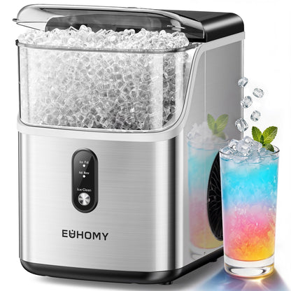 EUHOMY Nugget Ice Maker Countertop, Ready in 7 Mins, 35Lbs/24H Pebble Ice Maker Machine, Self-Cleaning Countertop Sonic Ice Makers with Ice Scoop&Basket, Pellet Ice Maker for Home, Stainless Steel