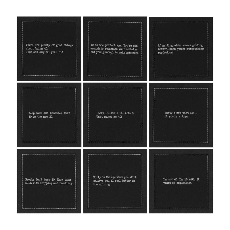 Five Star Funny 40th Birthday Quotes | Black Cotton Cocktail Napkins | 50 Luxury Disposable Beverage Napkins with Witty Bar Quotes | Drink Napkins for Parties, Bars, Weddings & Game Nights
