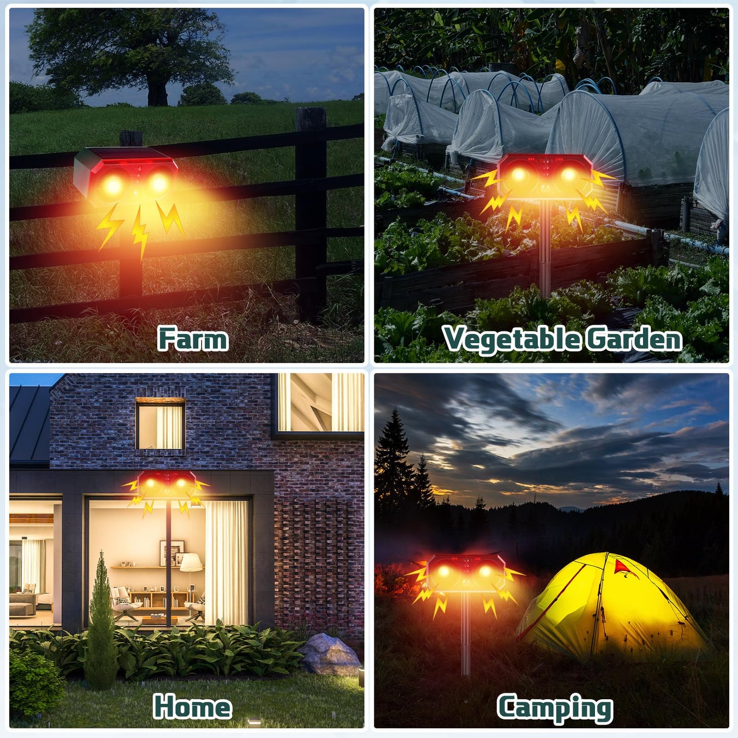 Qualirey 6 Pcs Solar Outdoor Motion Sensor Alarm with Stake Animal Deterrent Dog Barking Sensor 13 Sound 130db Loud Noise Maker 4 Mode with USB Remote Control Support Recording Volume Adjustment