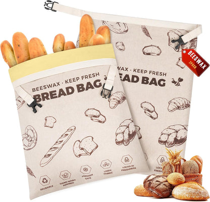 YARRAMATE Beeswax Bread Bags - Reusable Linen Food Storage for Fresh Homemade Sourdough | Large 17x13", 2 Pack