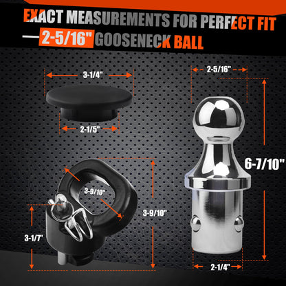 38K Anti-Theft Lock Gooseneck Hitch Kit for Ram 2500, Ram 3500 2013-2024 Puck System, Lockable 2-5/16’‘ Gooseneck Ball, Triple-Ball Retention, 2pcs Safety Chain Anchors, Upgraded Version of 60618